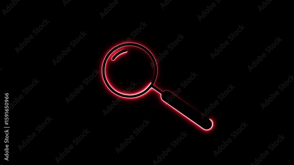 red color Glowing neon magnifying glass icon animation on black background. red color Glowing neon magnifying glass icon animation on black background.