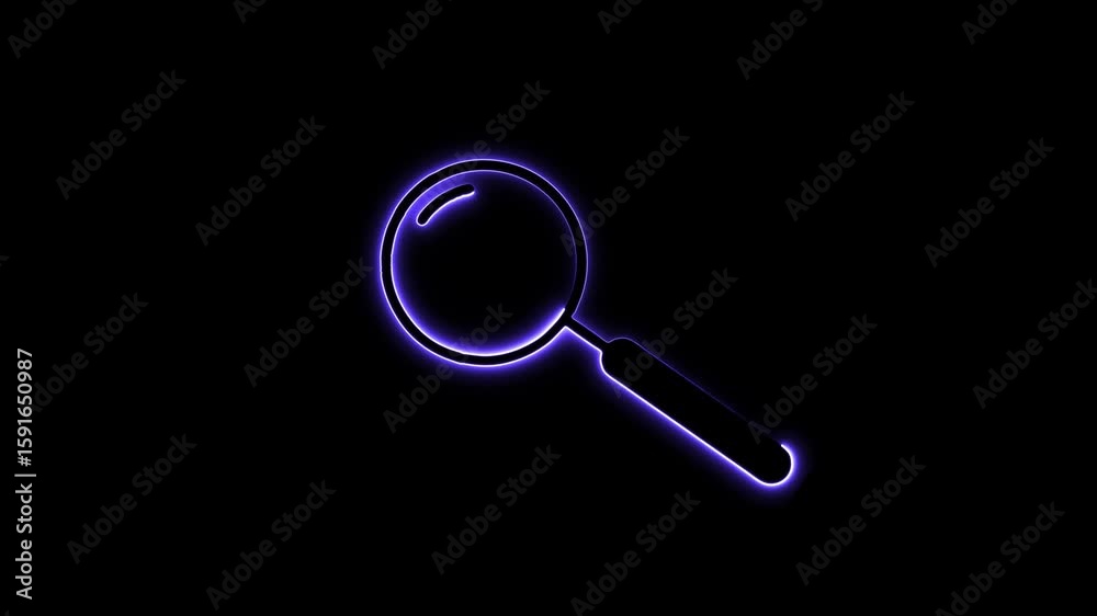 blue color Glowing neon magnifying glass icon animation on black background. blue color Glowing neon magnifying glass icon animation on black background.