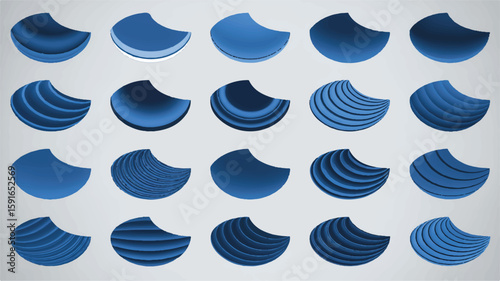 Blue curved shapes with layered shading vector