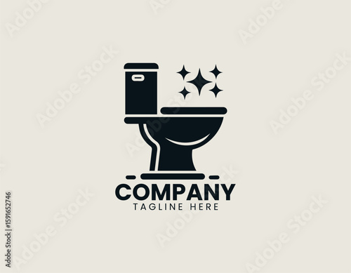 Clean Sparkling Toilet Modern Bathroom Hygiene Plumbing Vector Logo Design