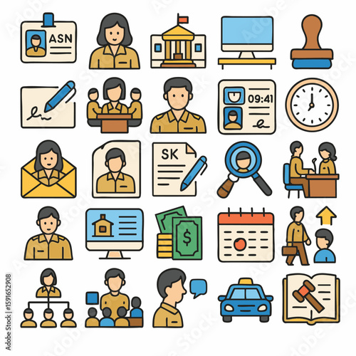 Government and Office Administration Outlined Colorful Icons