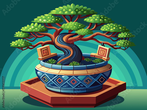 vector of Unique design of beautiful bonsai tree pot for home decoration.
