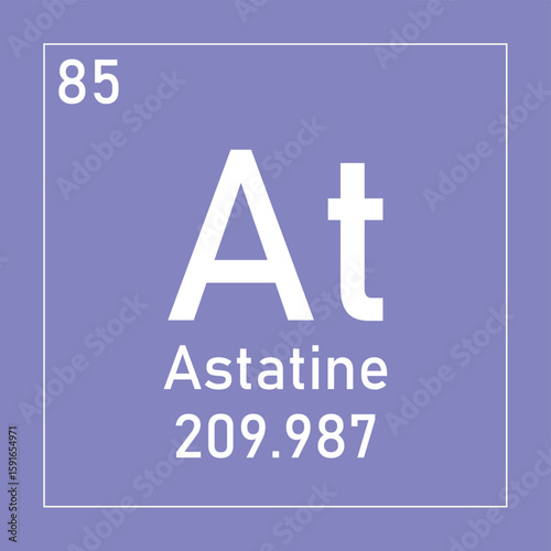 Astatine (At) periodic table element chemistry symbol. Simple flat square vector illustration, simple clean style Icon with molar mass and atomic number for Lab, science or chemistry class.