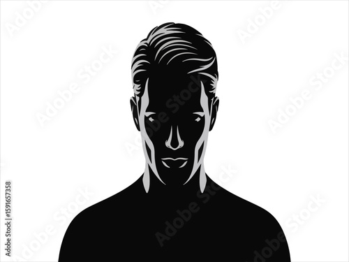 Stylized silhouette portrait of a man with dramatic lighting and sharp features