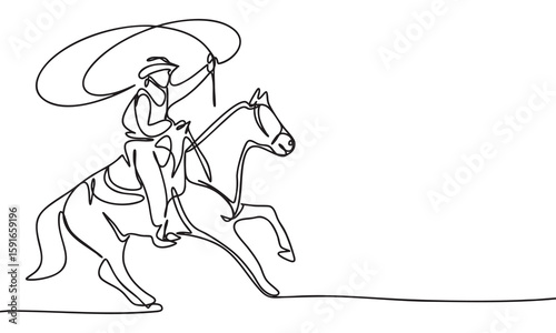 A Cowboy on Horse One Line Continuous. Line Art Silhouette Cowboy Vector Art.