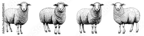 The illustration features a beautiful black and white sheep in a hand-drawn, vintage line art style, creating a realistic image