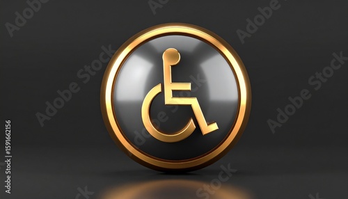 Handicap Icon - Golden accessibility symbol signifying inclusion and support for person with disability, designed with meticulous detail on dark background.