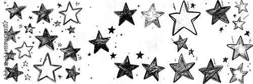 Collection of modern star designs created by hand drawing and tracing in diverse styles