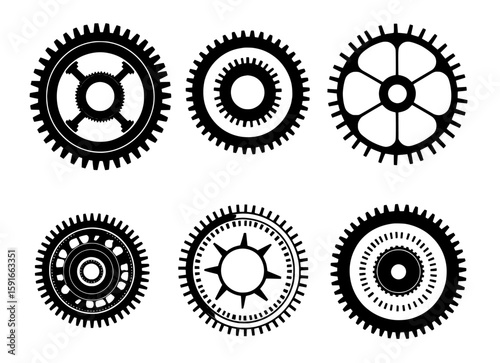 A modern illustration featuring hand-drawn vintage gears and a cogwheel, which form a sketch of an industrial mechanism