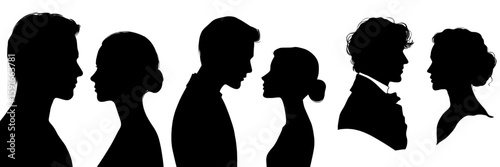 A man and woman in modern profiles are depicted on a clean white background