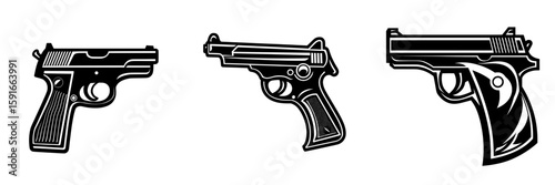 A modern illustration featuring a gun, pistol, or handgun is available in eps10 and can be easily edited