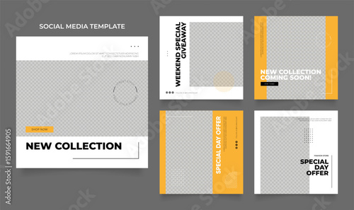 social media template banner blog fashion sale promotion. fully editable instagram and facebook square post frame puzzle organic sale poster. fresh yellow element shape vector background