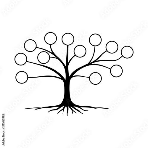 Minimalist family tree with blank circle nodes for custom text or images