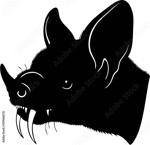 black bat head with fangs, side view clip art preview