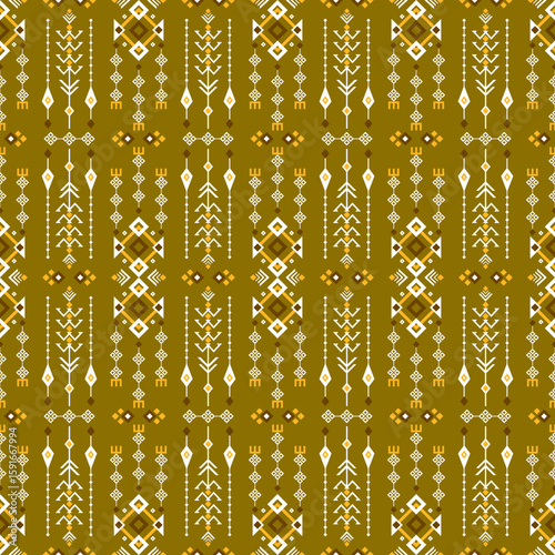 Geometric pixel ethnic pattern seamless oriental traditional design floral background wallpaper carpet clothing wrapping vector illustration texture fabric print