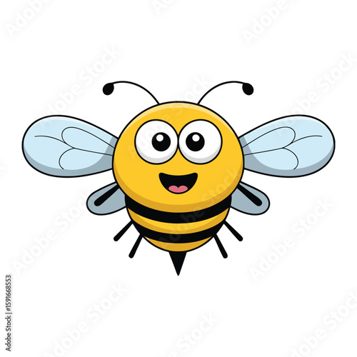 Cheerful cartoon bumblebee with big eyes and a happy smile isolated on white background