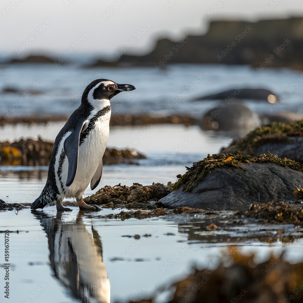 Fototapeta premium Adelie Penguin, pygoscelis adeliae, Group Leaping into Ocean, Paulet Island in Antarctica