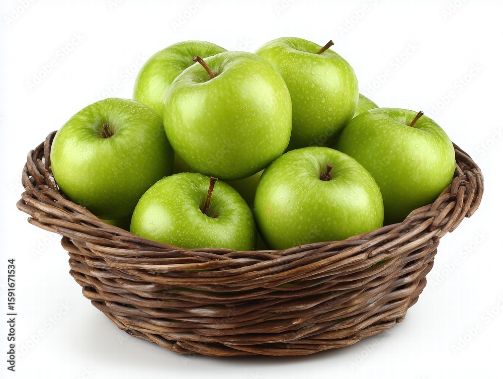 Green Apple Basket Isolated White Background - Overhead View with Depth of Field Blur - Clipping Path HD Render Fresh Fruit Still Life Green Apple Basket Isolated White Background - Overhead View with Depth of Field Blur - Clipping Path HD Render Fresh Fruit Still Life