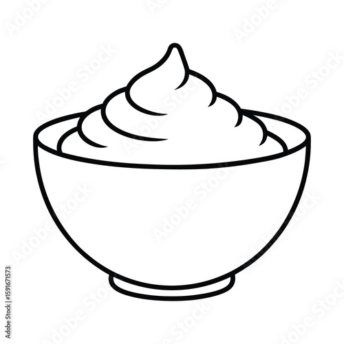 Outline bowl of puree or hummus thin line food vector on white background