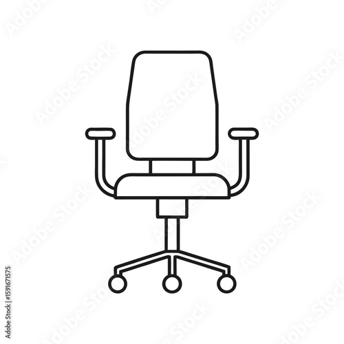 Simple outline drawing of an office chair isolated on white background
