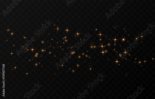 Vector magic glow. Flickering light png, sparkling magic dust png. Magic golden light particles. Christmas light.