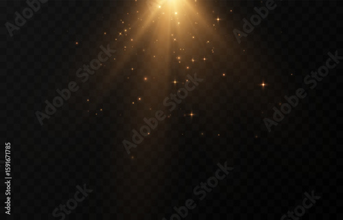 Vector magic glow. Flickering light png, sparkling magic dust png. Magic golden light particles. Christmas light.