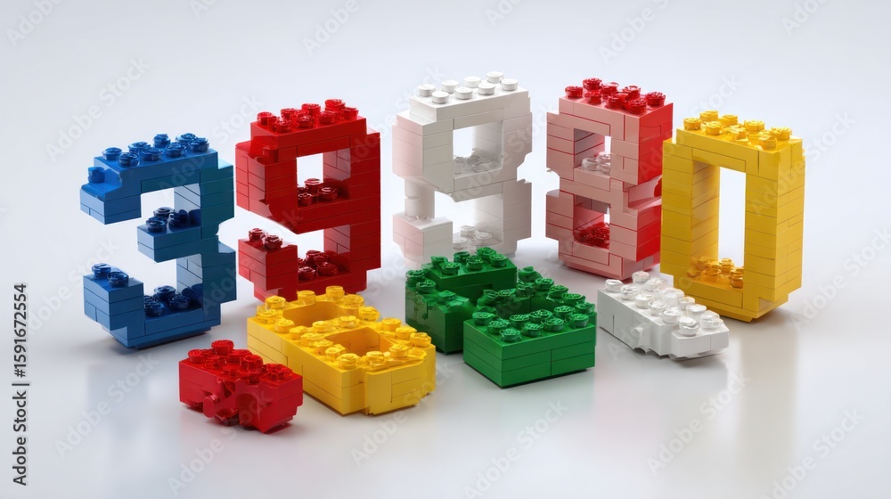 Fototapeta premium Colorful plastic building blocks forming numbers