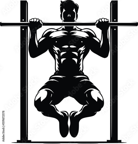 Man performing an intense pull up workout on a bar