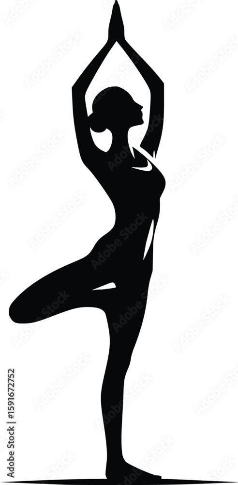 Fototapeta premium Silhouette of a woman performing a tree pose in yoga