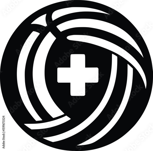 Abstract circular design with white cross and flowing lines