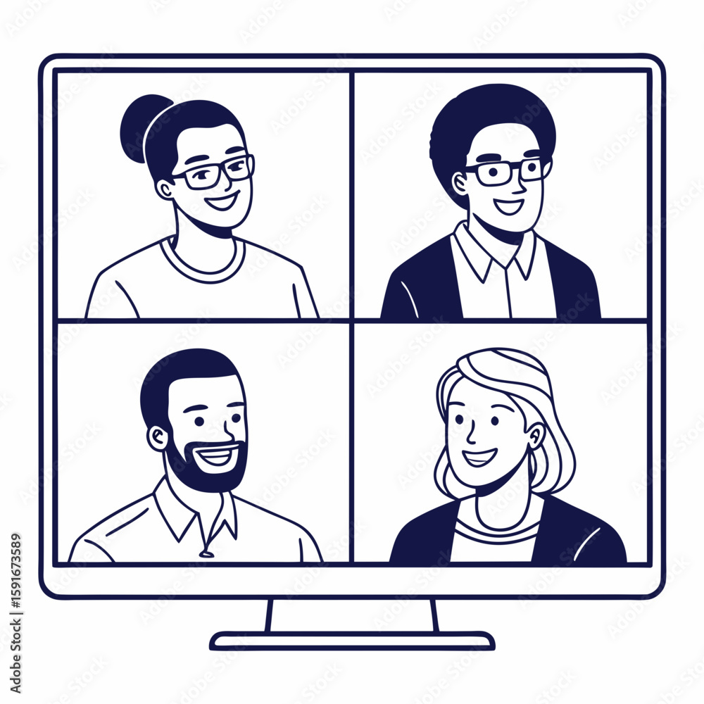 Fototapeta premium Minimal Line Art of Job Interview Scene – Two People Sitting Across Table