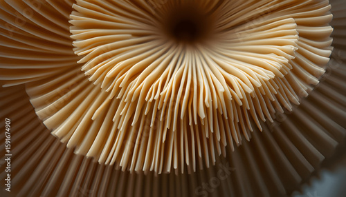 Macro Shot Of Gilled Mushroom Underside With Intricate Texture