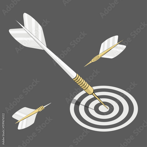 Vintage feather quill hitting a bullseye target