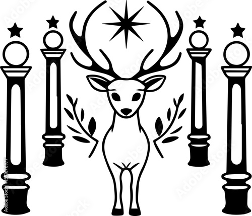 
Wooden forest glyph design, SVG with clean lines.Elegant Stylized Deer Surrounded by Decorative Elements