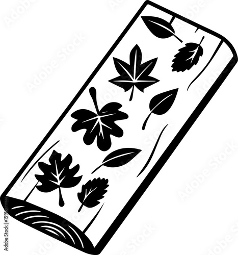 
Wooden forest glyph design, SVG with clean lines.Black Silhouette of Leaves on a Wood Log Design Element