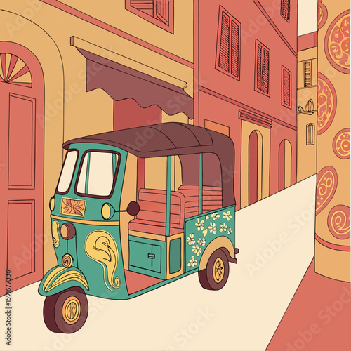 Red London retro double decker bus, vintage travel coach vector illustration