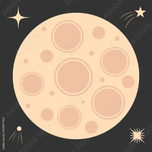 Full Moon or Planet Surface with Craters and Stars in Outer Space