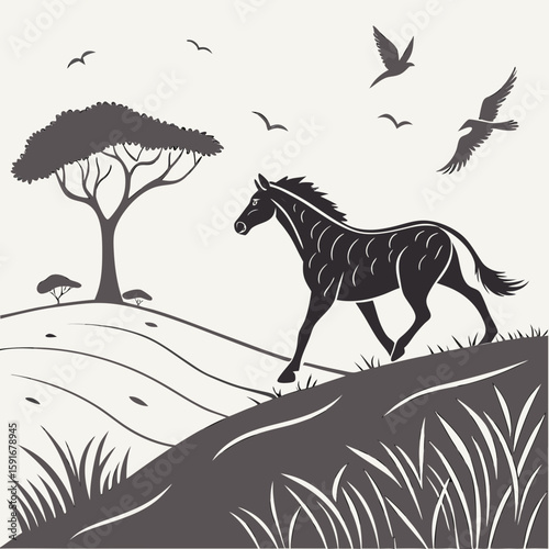 A zebra walking on a hill in the savanna