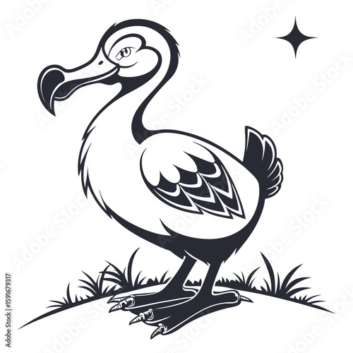 Cartoon dodo bird illustration standing on grass