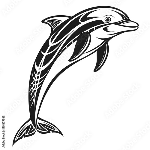 Tribal dolphin jumping isolated on white background