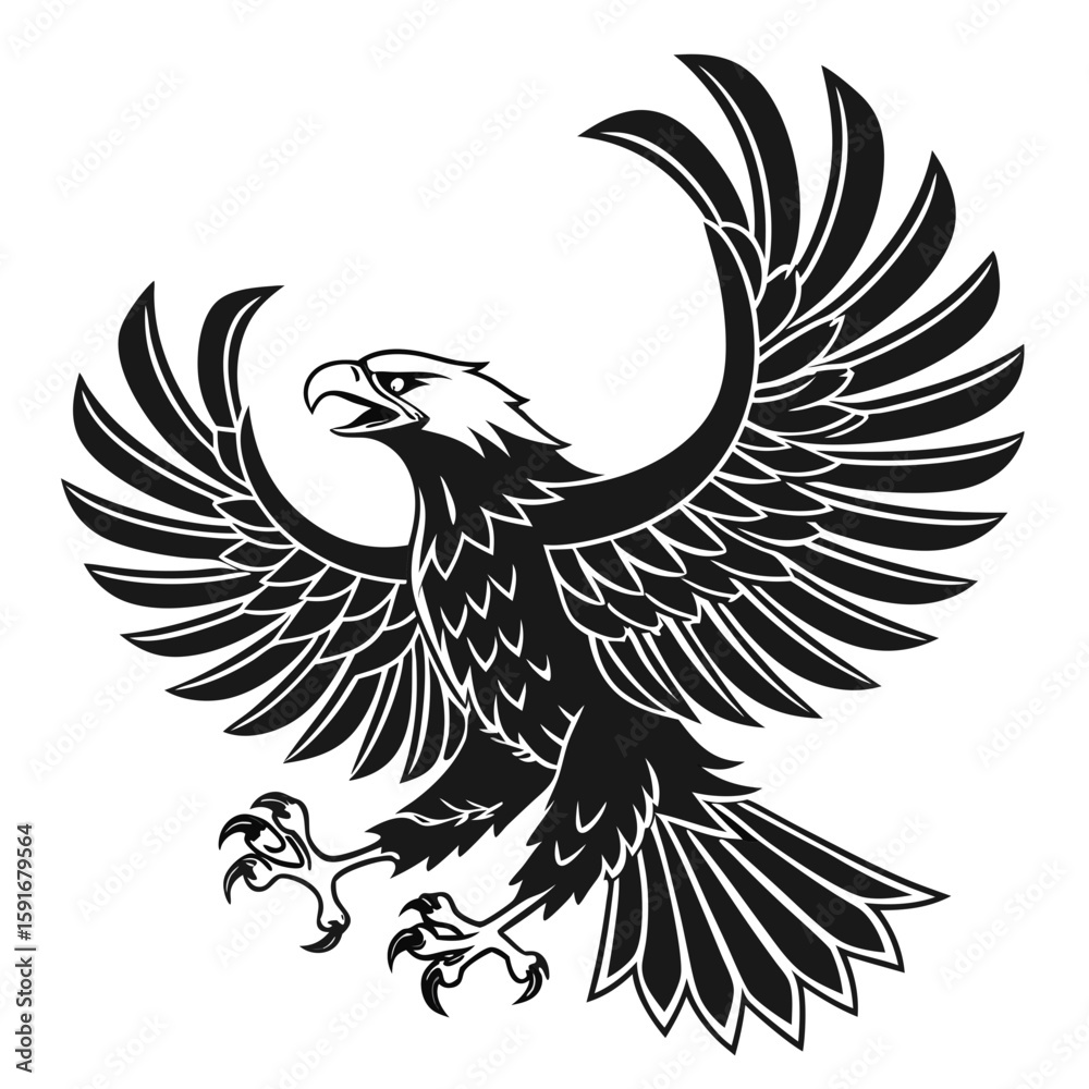 Fototapeta premium Majestic eagle with wings spread, isolated on white background