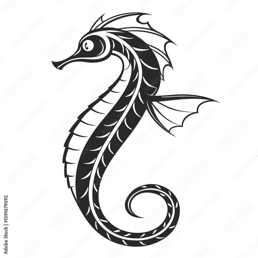 Fototapeta premium Black and white illustration of a seahorse