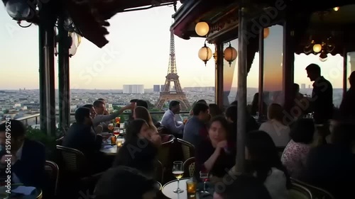 Paris Rooftop Bar with Eiffel Tower View.