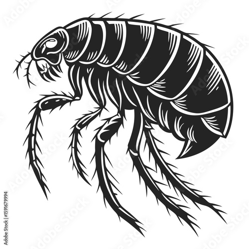 Ornate flea illustration with detailed patterns