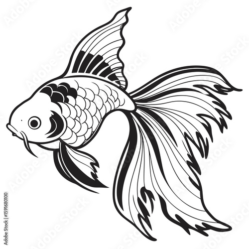 A stylized goldfish with flowing fins