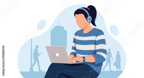 Person working on laptop outdoors, ideal for blog posts about remote work or productivity.