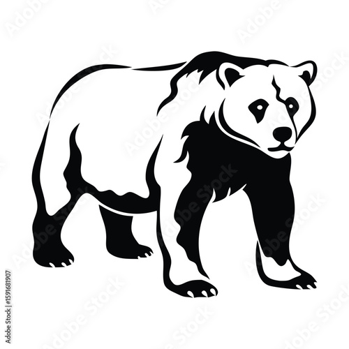 Bold black and white silhouette of a bear, perfect for wildlife, nature, and outdoor designs. Minimalist vector art ideal for logos, tattoos, or prints.