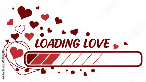 A playful graphic design featuring a loading bar with red hearts, symbolizing the anticipation of love.