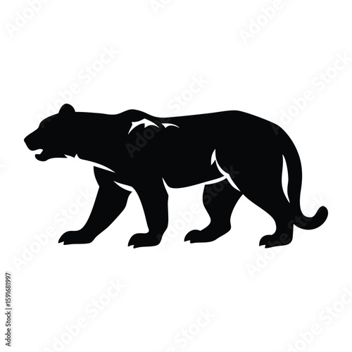 Stylish black silhouette of a tiger walking, perfect for wildlife, nature, and bold designs. Ideal for logos, tattoos, or prints with a minimalist vector style.