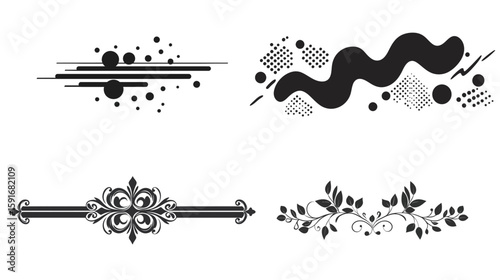 Elegant bold monochrome vector scroll divider with vintage ornamental curves, symmetrical flourish line art, and minimalistic black and white baroque elements for classic frame borders and decorative 